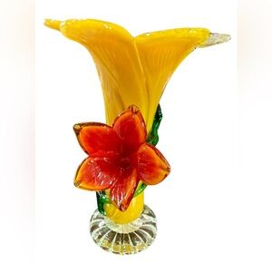 Vintage & Elegant Yellow, Red and Green Glass Vase